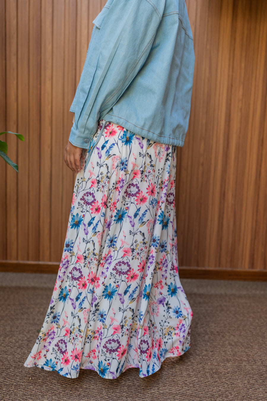 Maxi Lined crepe skirt / off-White floral