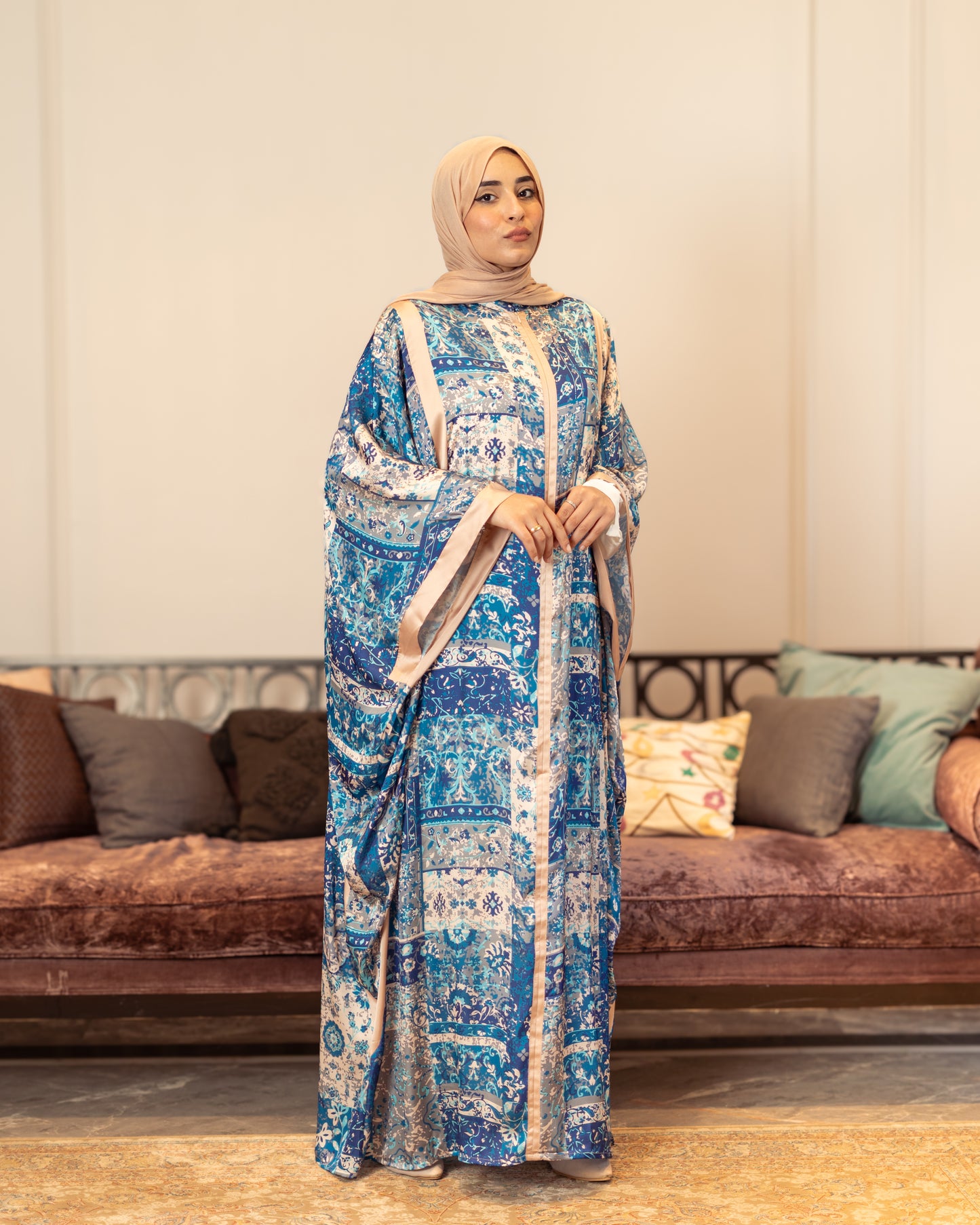 Blue Silk Satin Kaftan