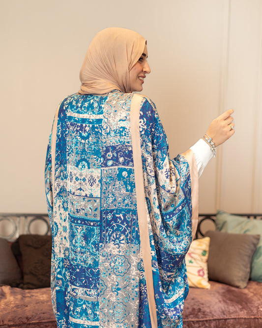 Blue Silk Satin Kaftan