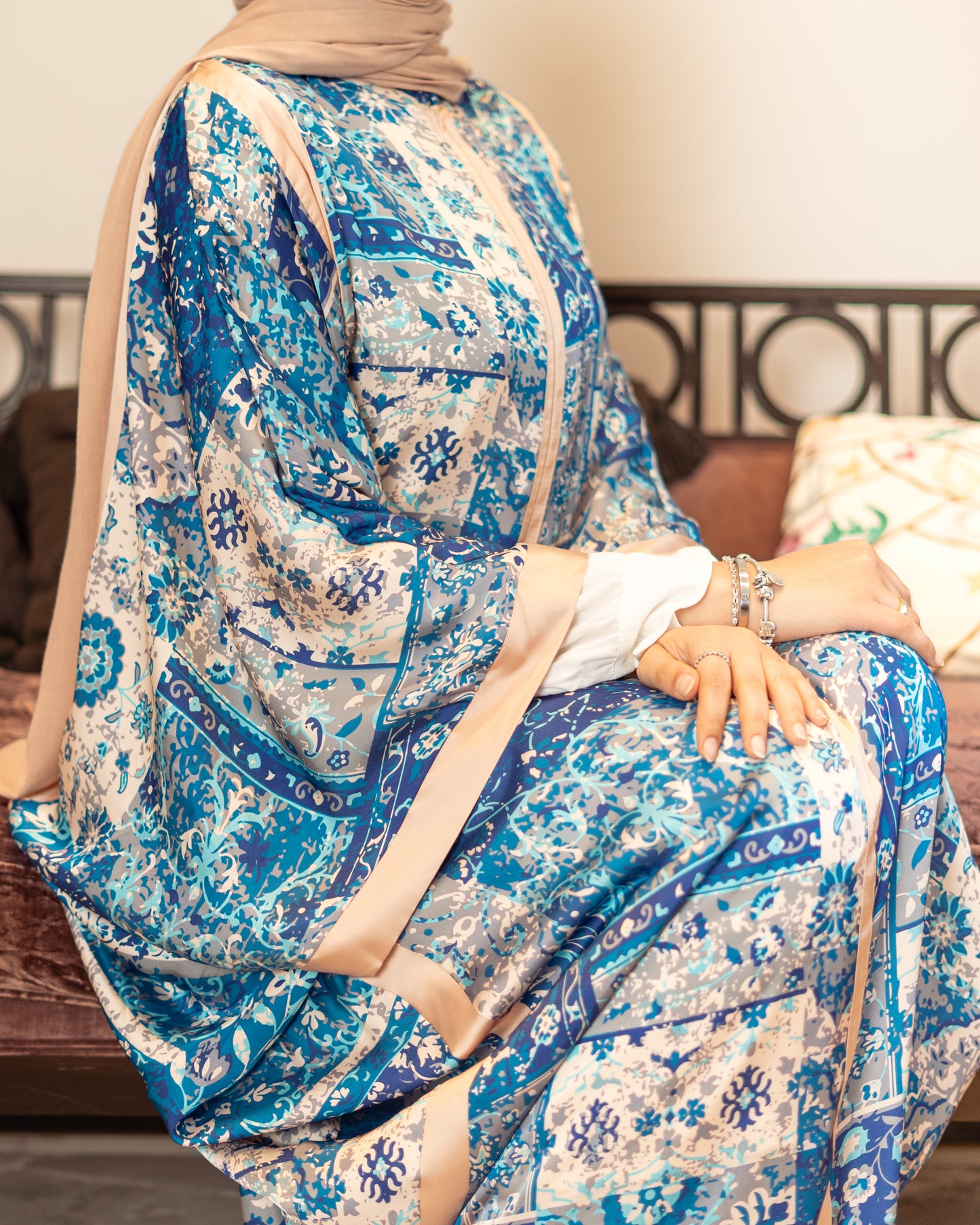 Blue Silk Satin Kaftan