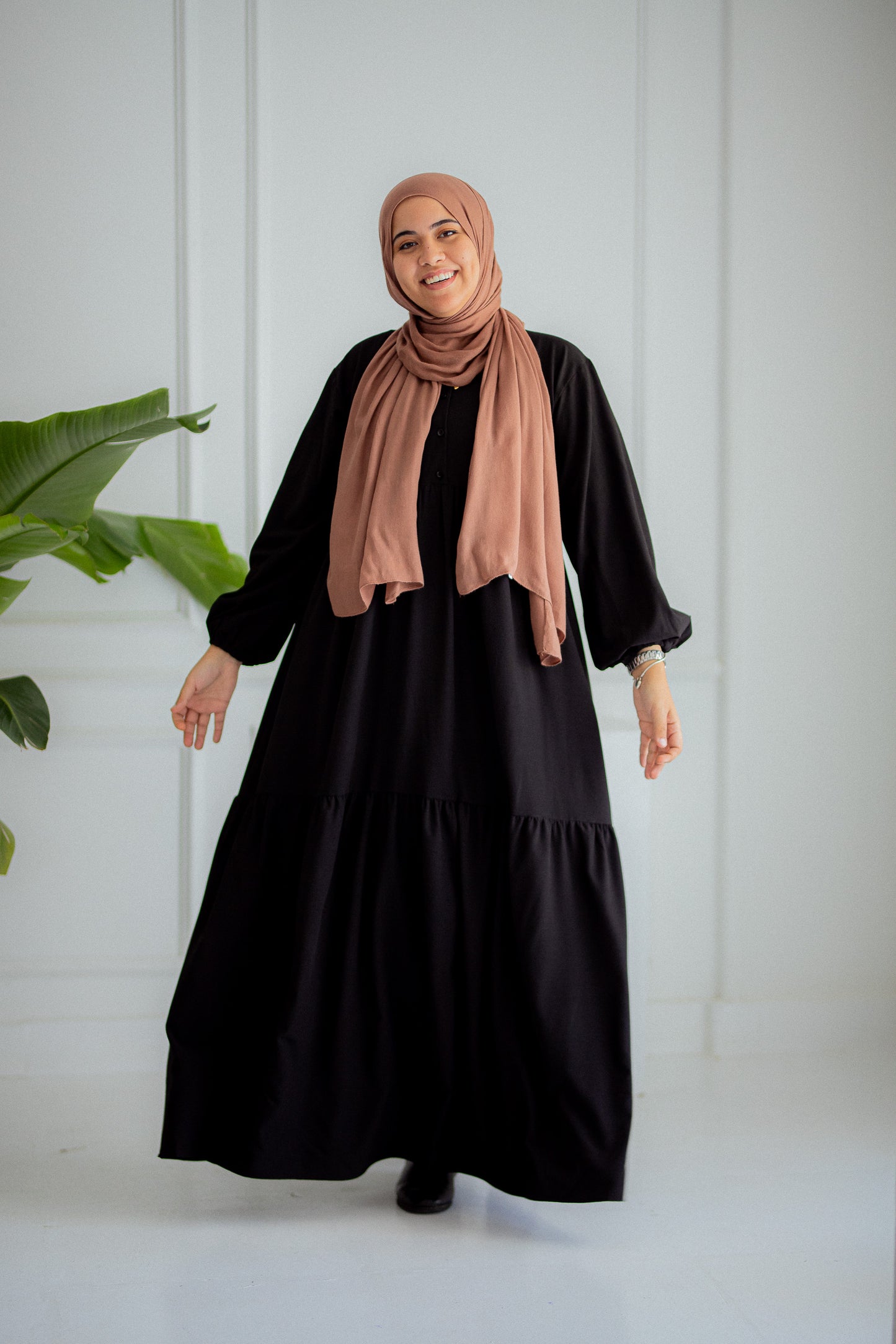 Plain Black Dress with buttons and adjusting belt