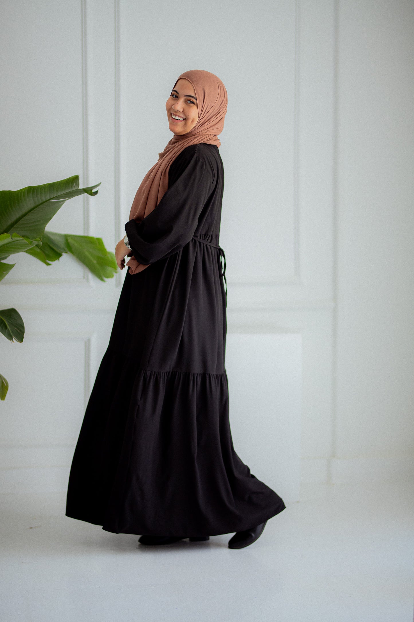 Plain Black Dress with buttons and adjusting belt