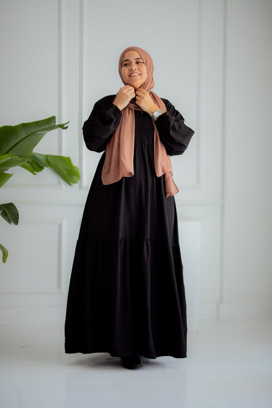 Plain Black Dress with buttons and adjusting belt