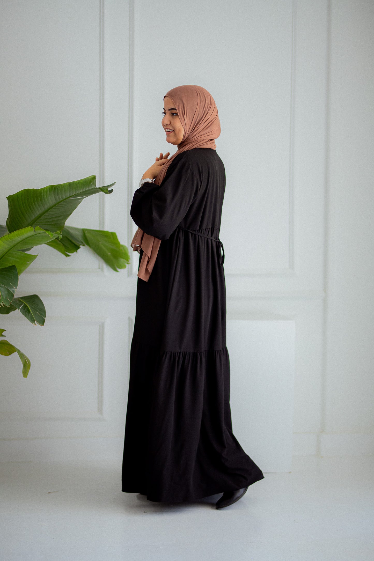 Plain Black Dress with buttons and adjusting belt