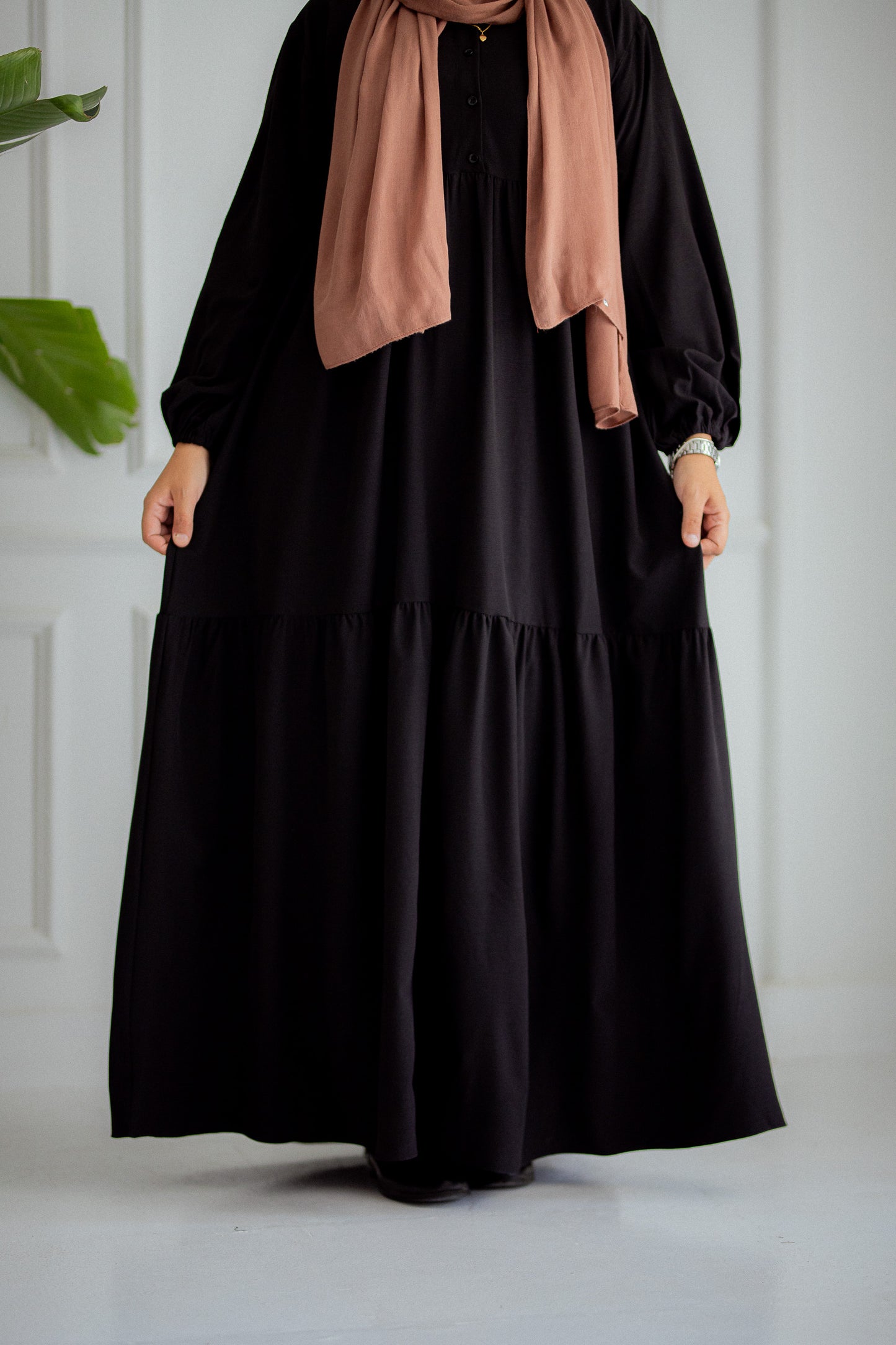 Plain Black Dress with buttons and adjusting belt