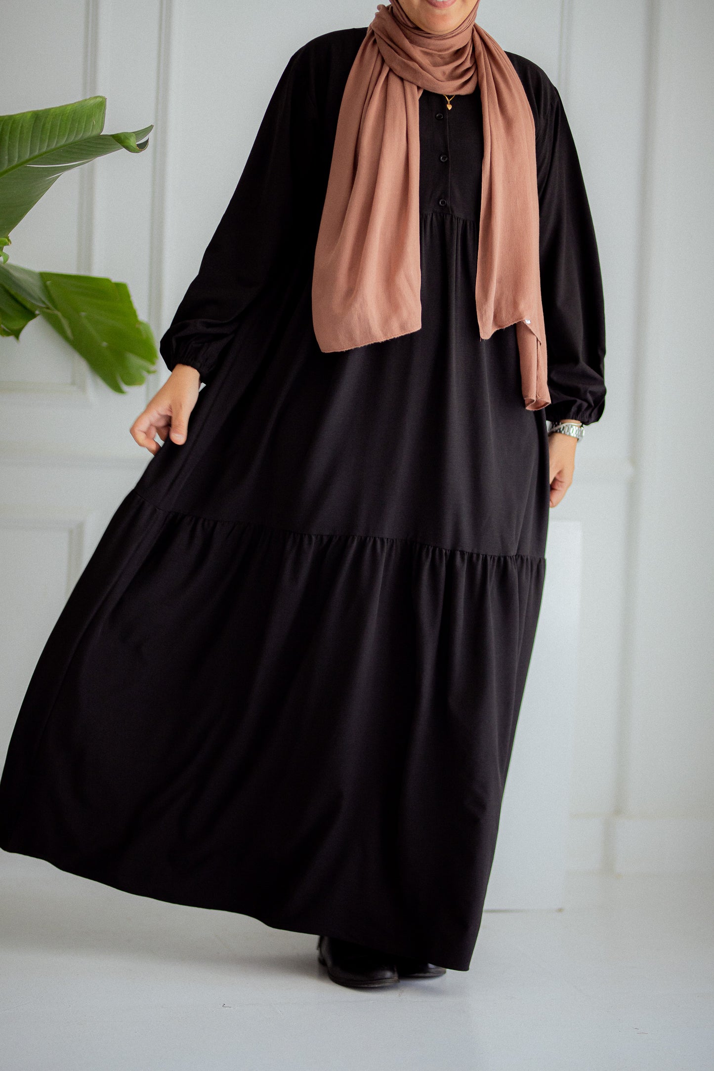 Plain Black Dress with buttons and adjusting belt