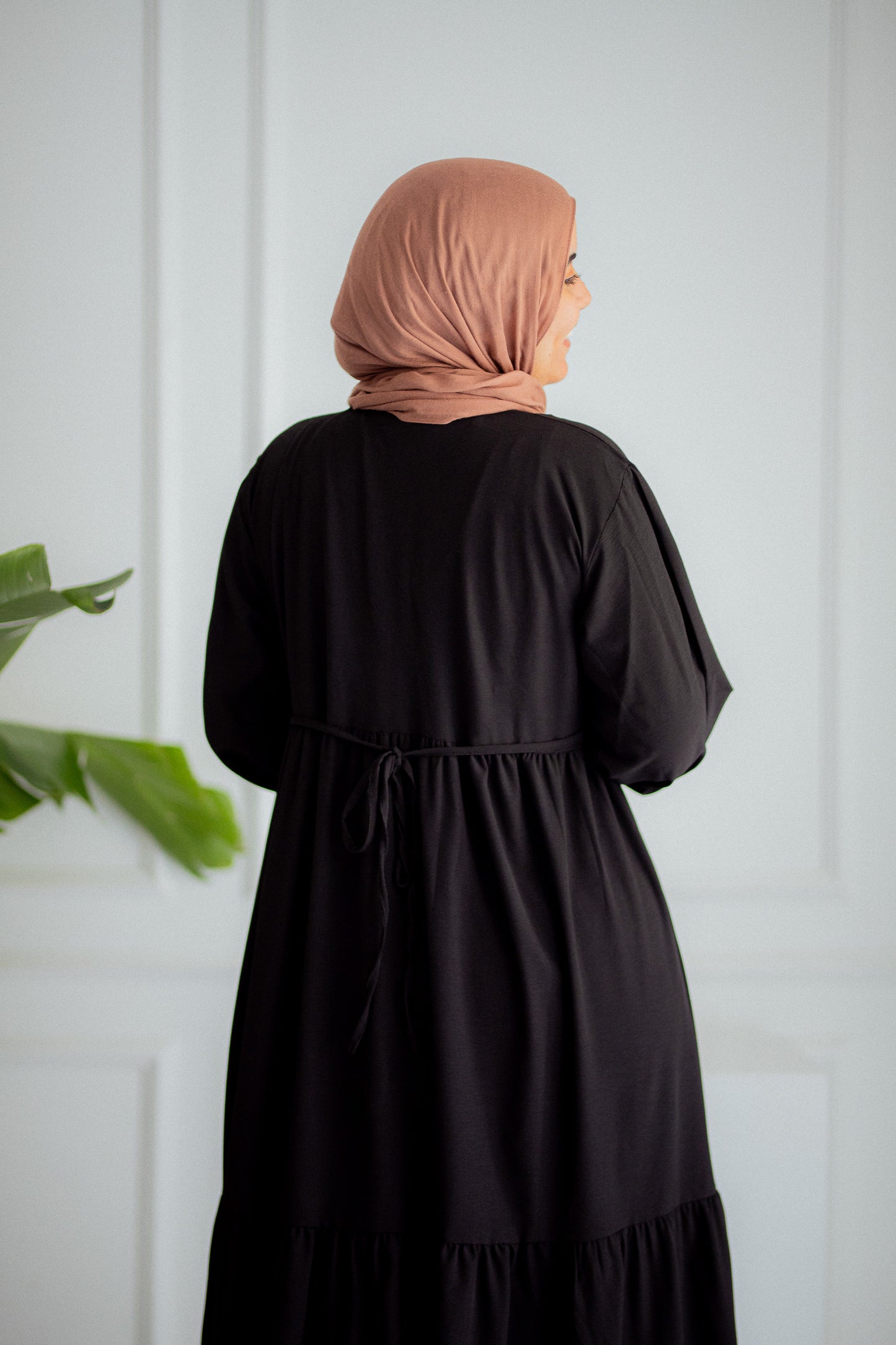 Plain Black Dress with buttons and adjusting belt