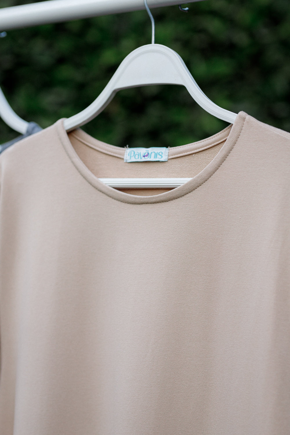 Beige Cotton Basic Dress with Sleeves