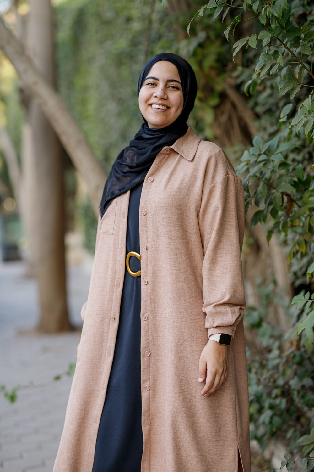 Light Beige Brown Linen Shirt Dress