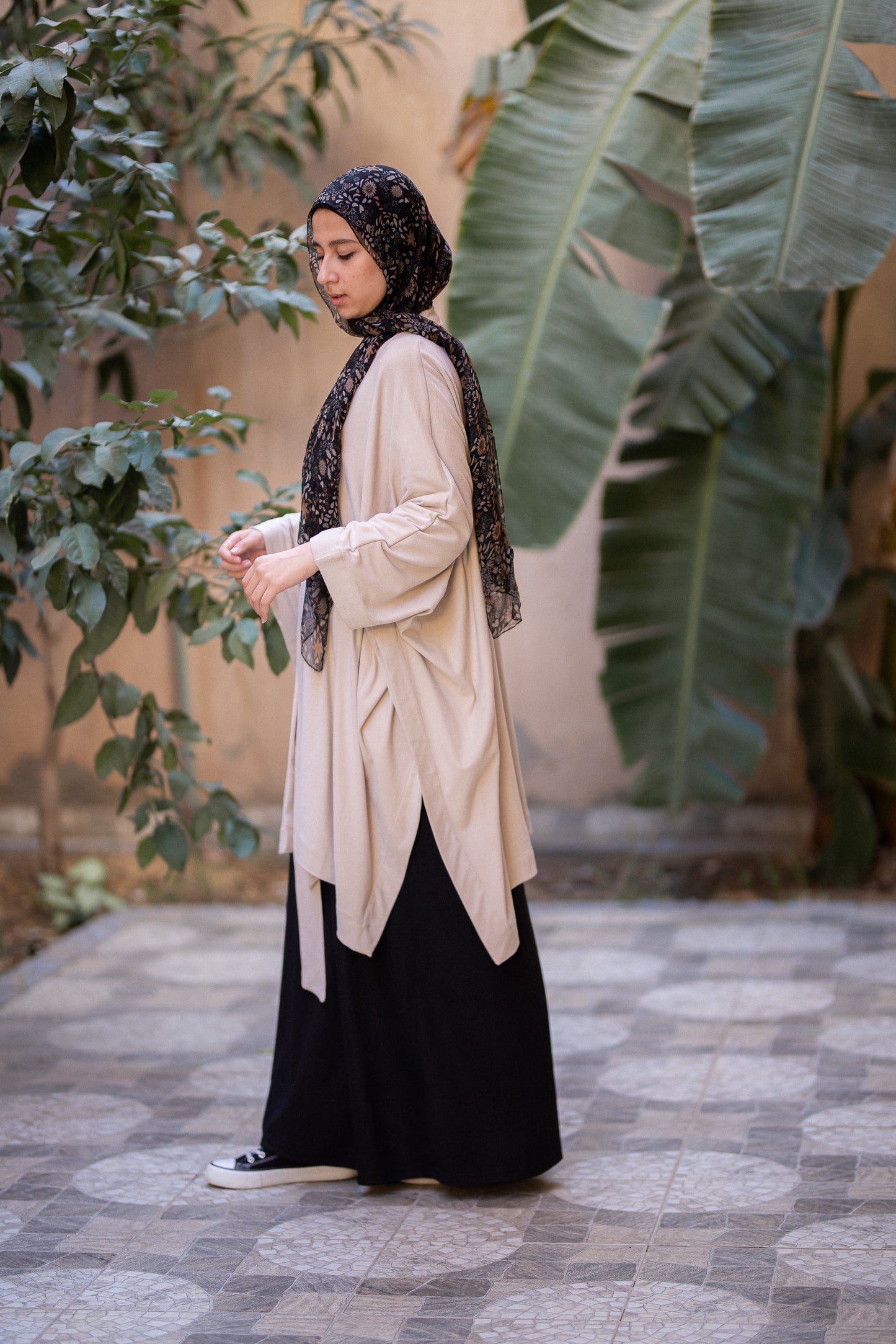 Knit Beige poncho with belt