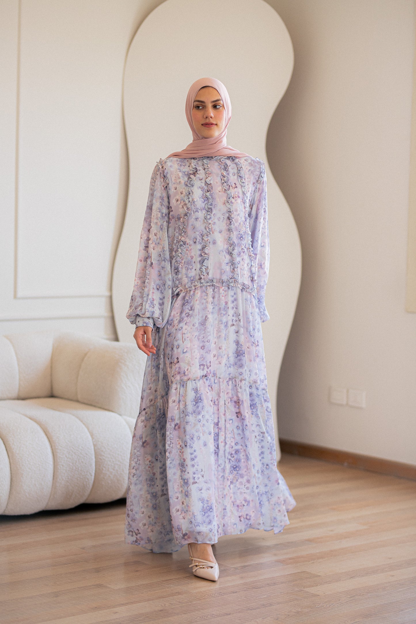 Lilac Chiffone Dress with Full Lining