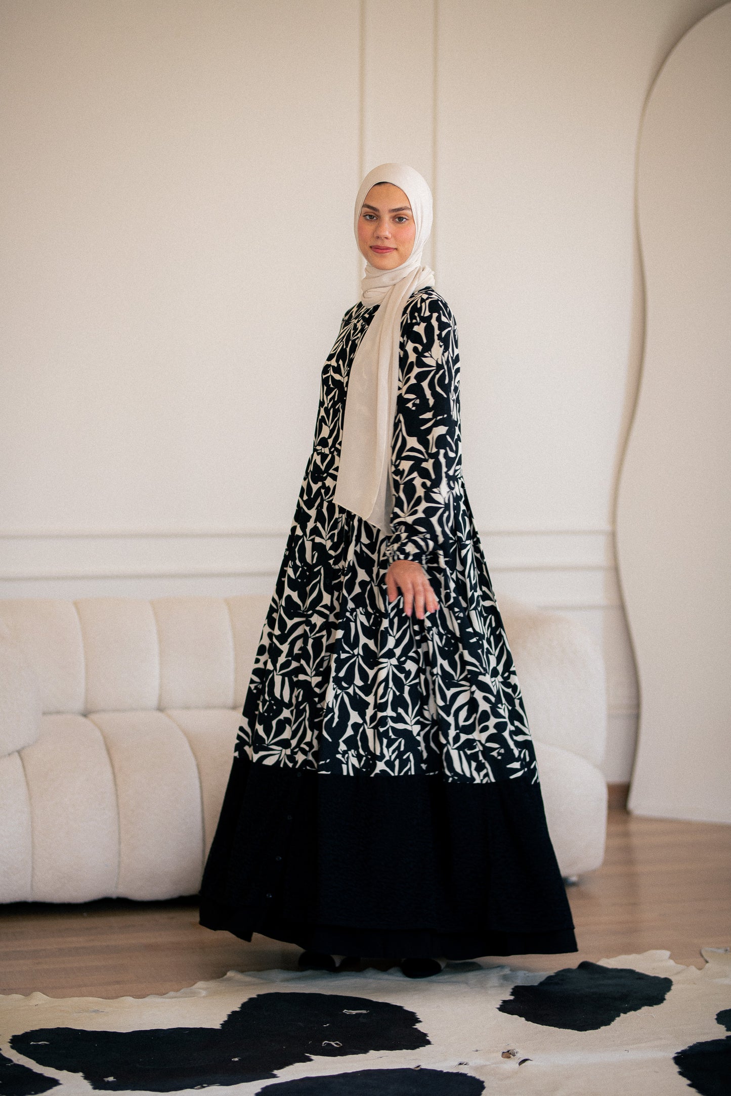 Black & cream crepe Dress with lace Trim