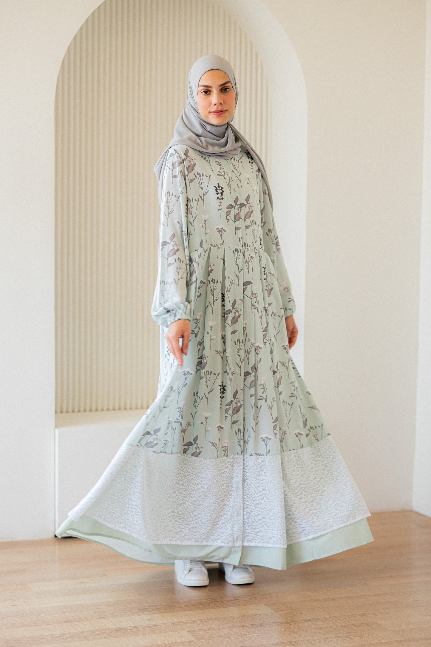Mint crepe Dress with lace Trim
