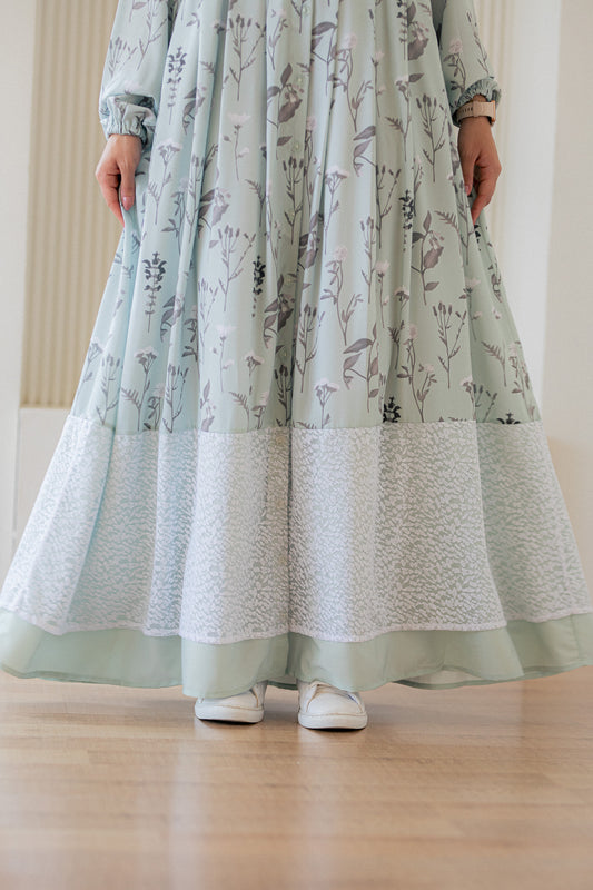 Mint crepe Dress with lace Trim