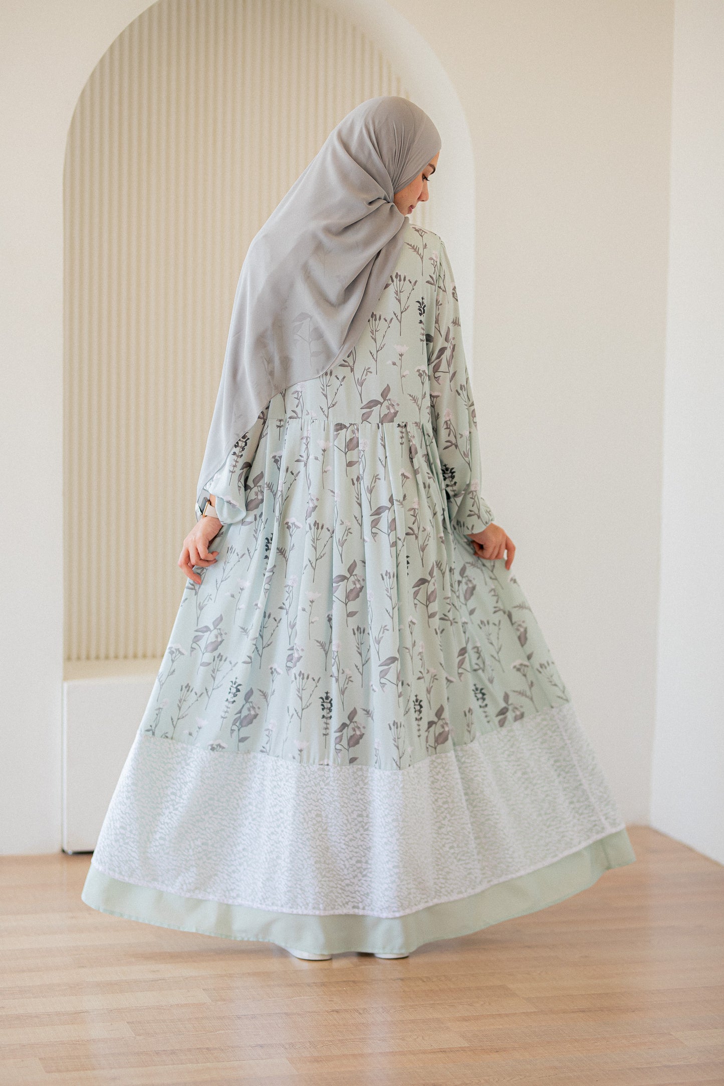 Mint crepe Dress with lace Trim