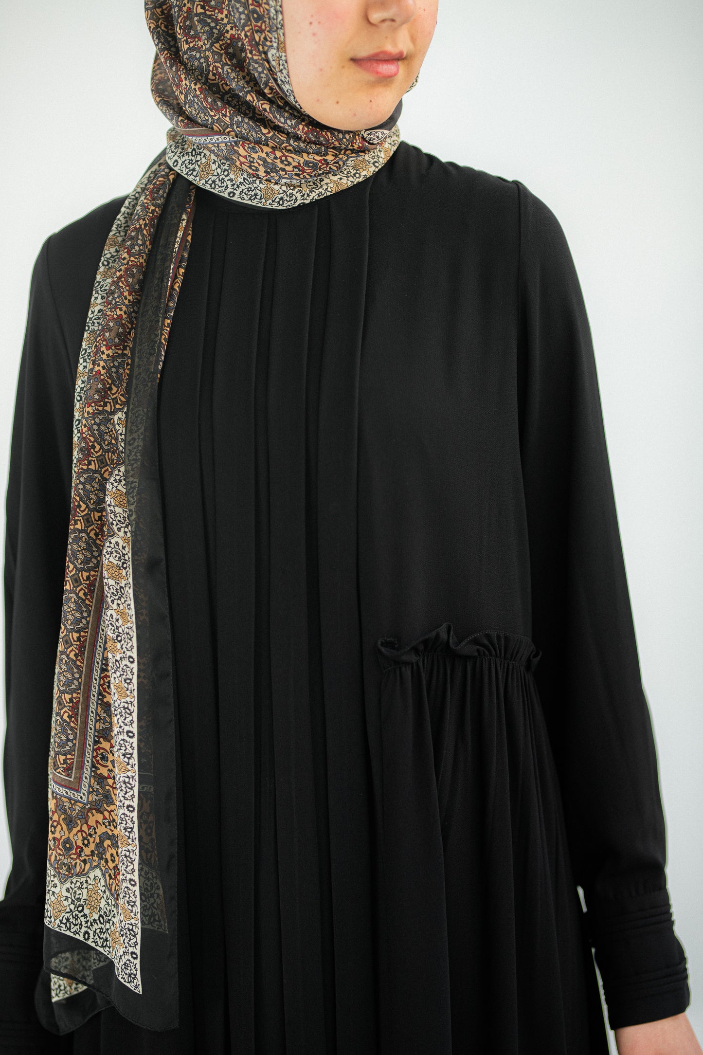 Black front pleated dress