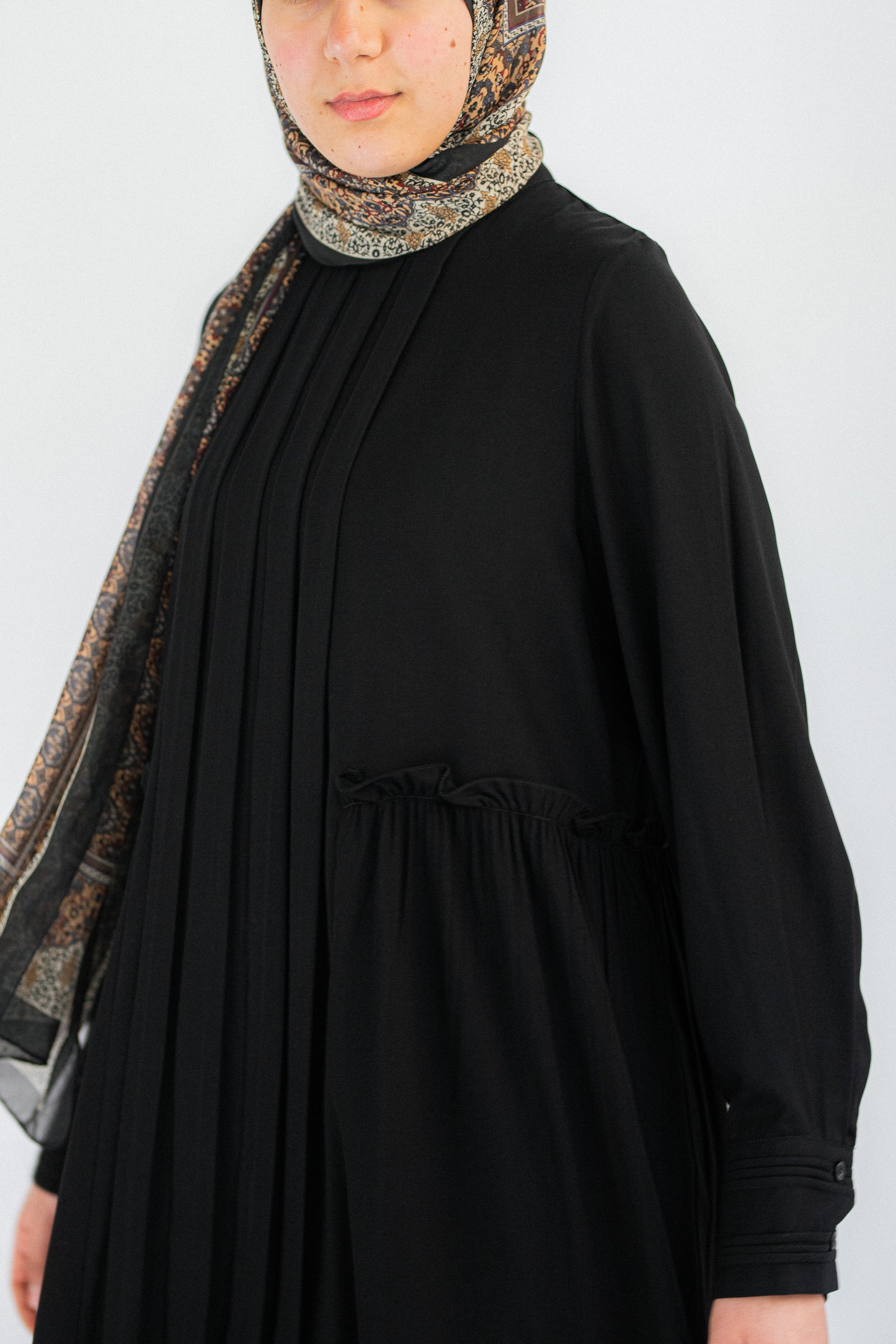 Black front pleated dress
