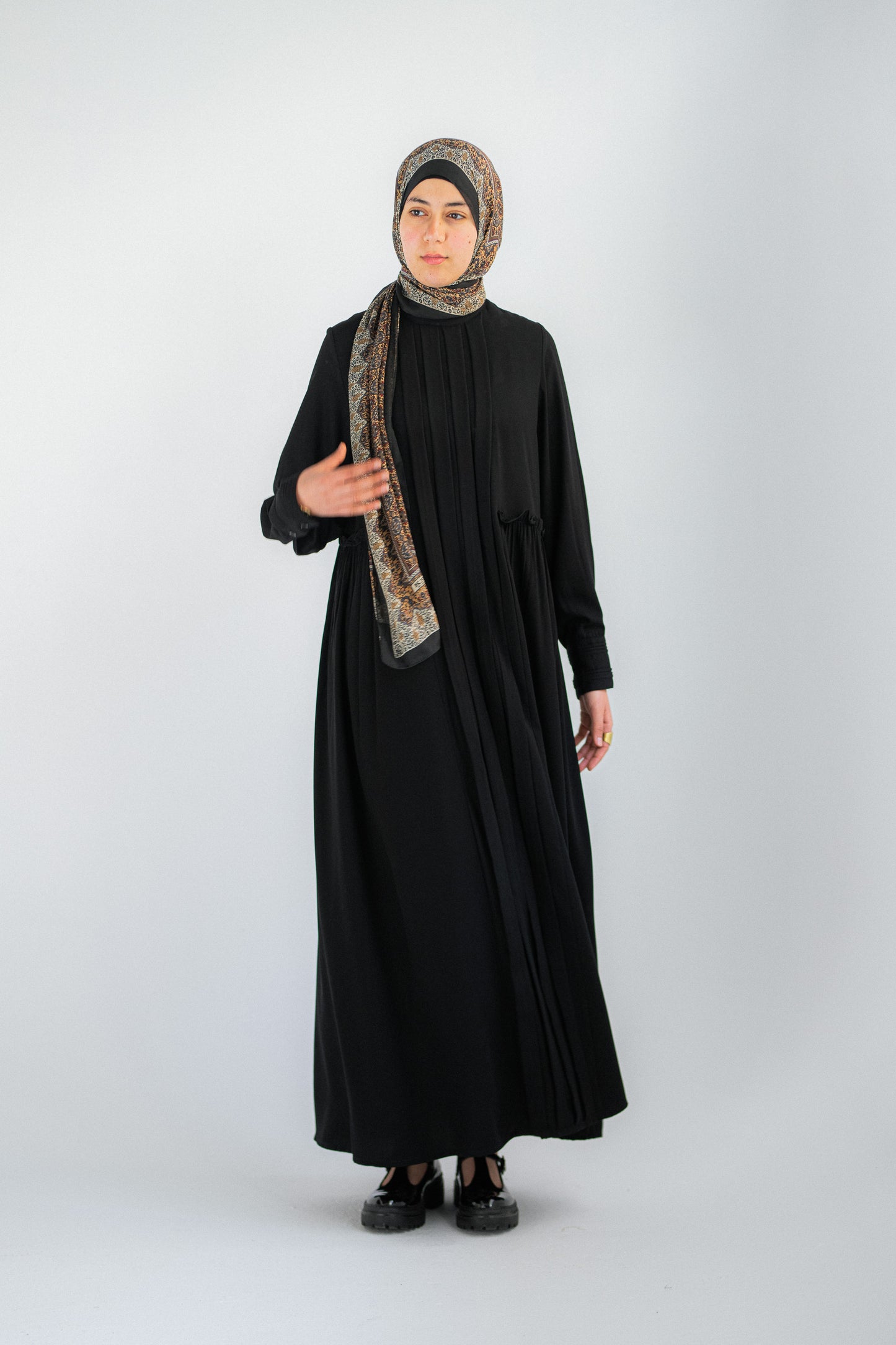 Black front pleated dress