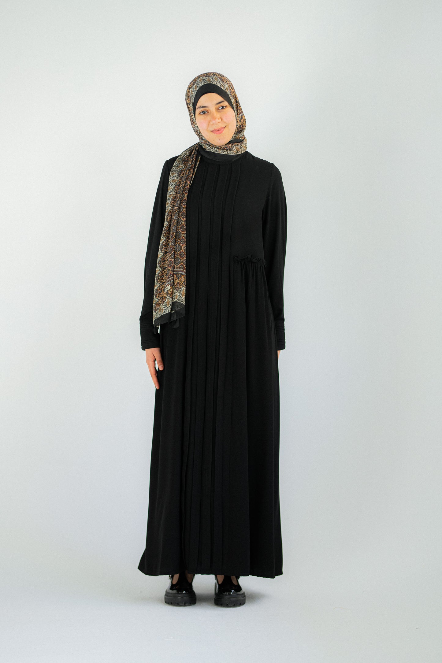 Black front pleated dress