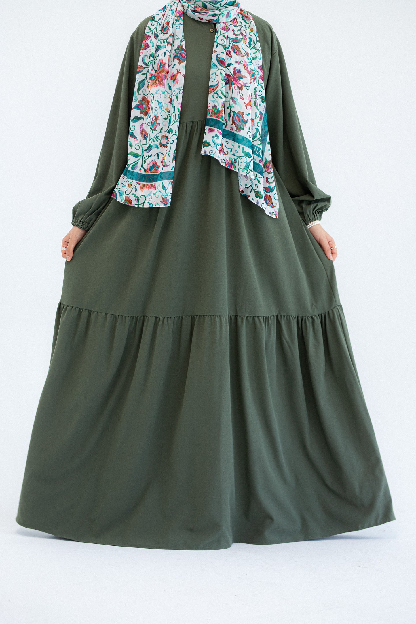 Plain Olive Dress with buttons and adjusting belt