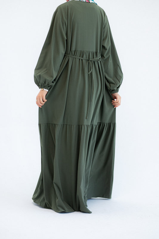 Plain Olive Dress with buttons and adjusting belt