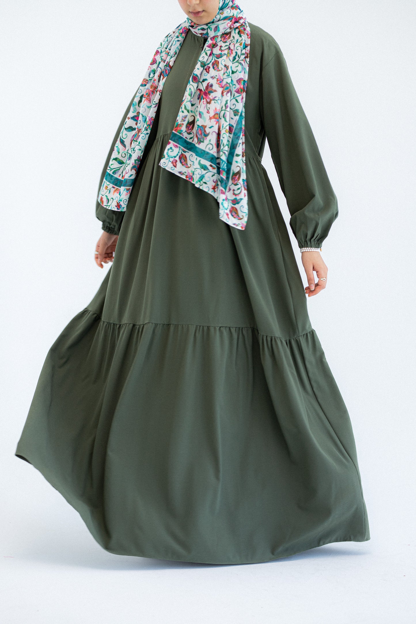Plain Olive Dress with buttons and adjusting belt