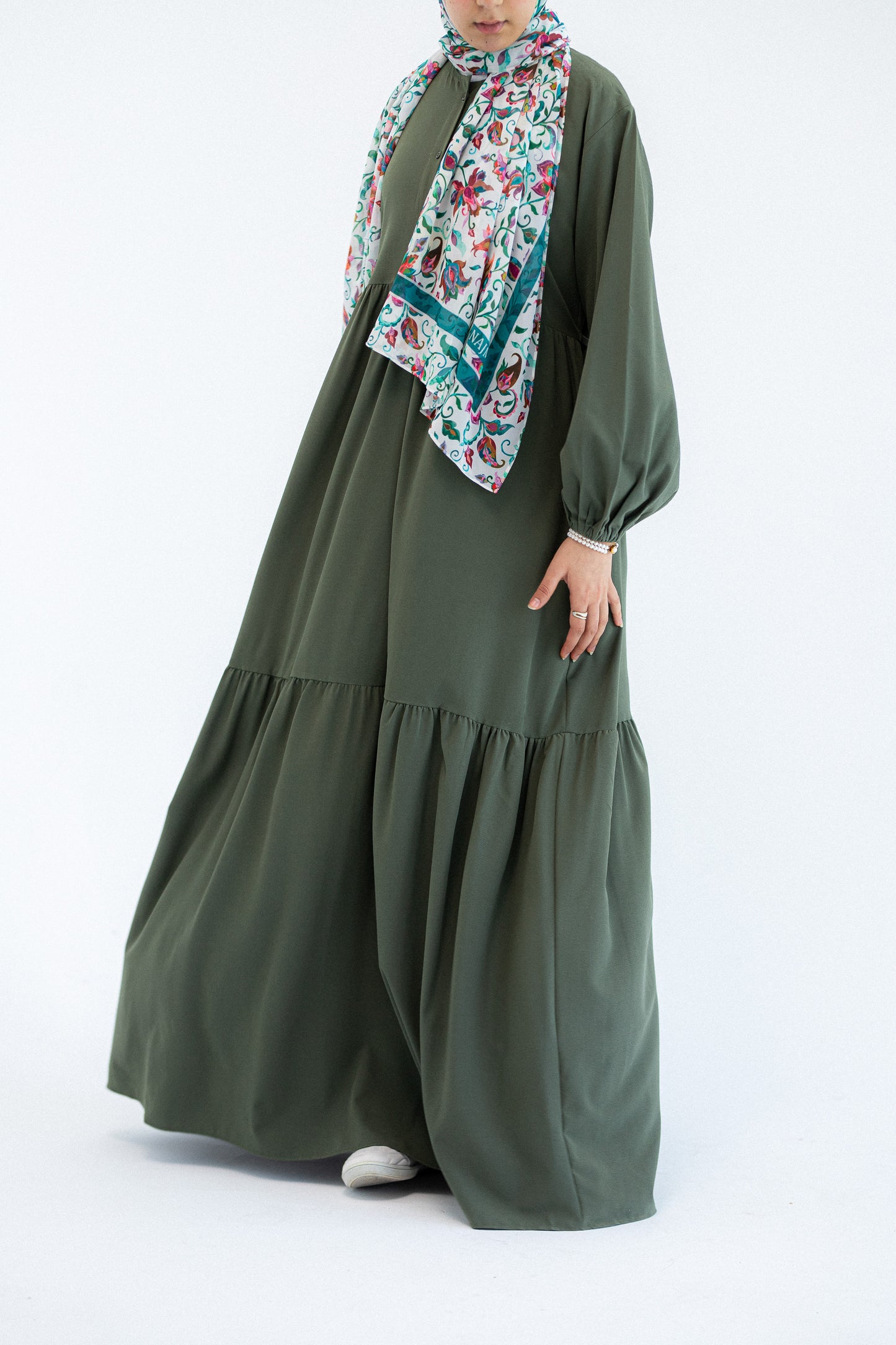 Plain Olive Dress with buttons and adjusting belt