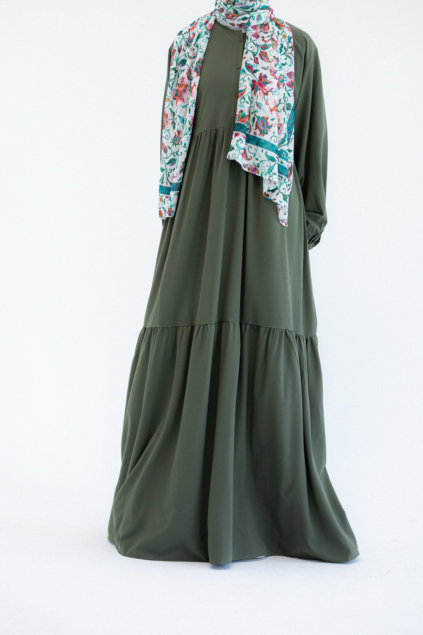 Plain Olive Dress with buttons and adjusting belt