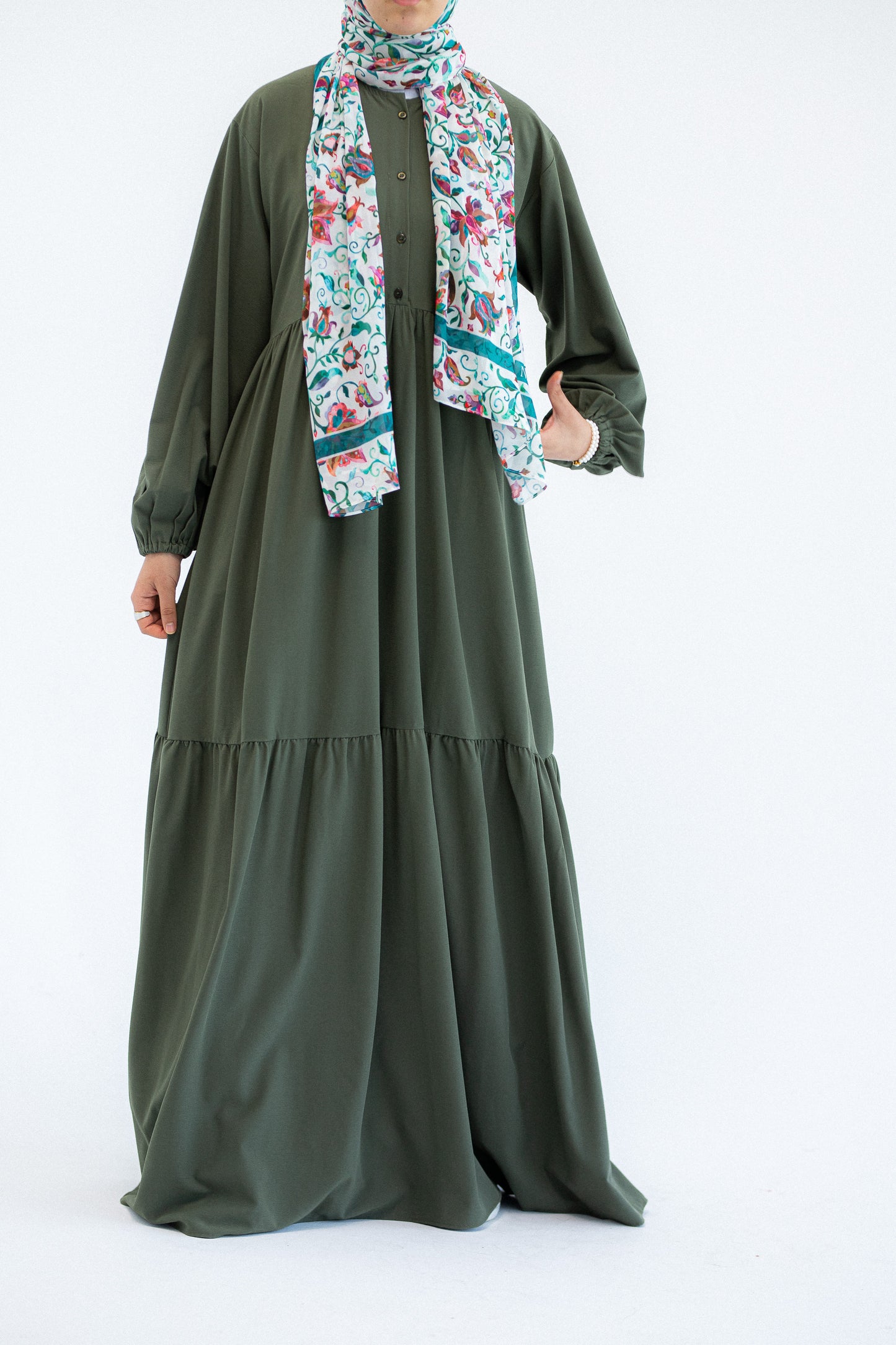 Plain Olive Dress with buttons and adjusting belt