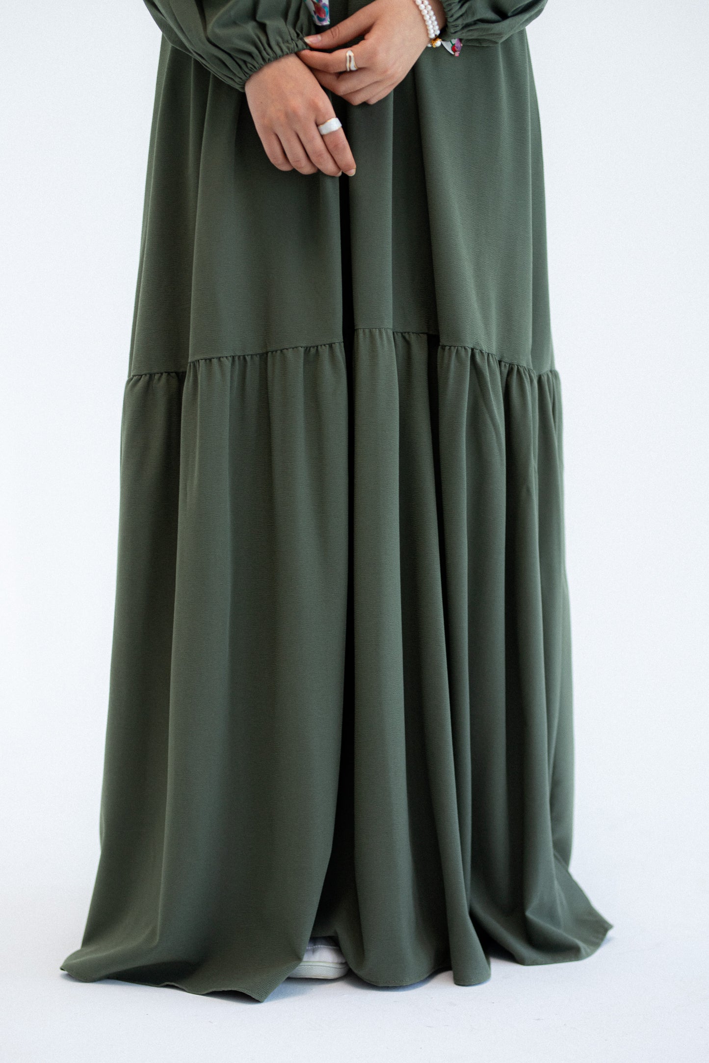 Plain Olive Dress with buttons and adjusting belt