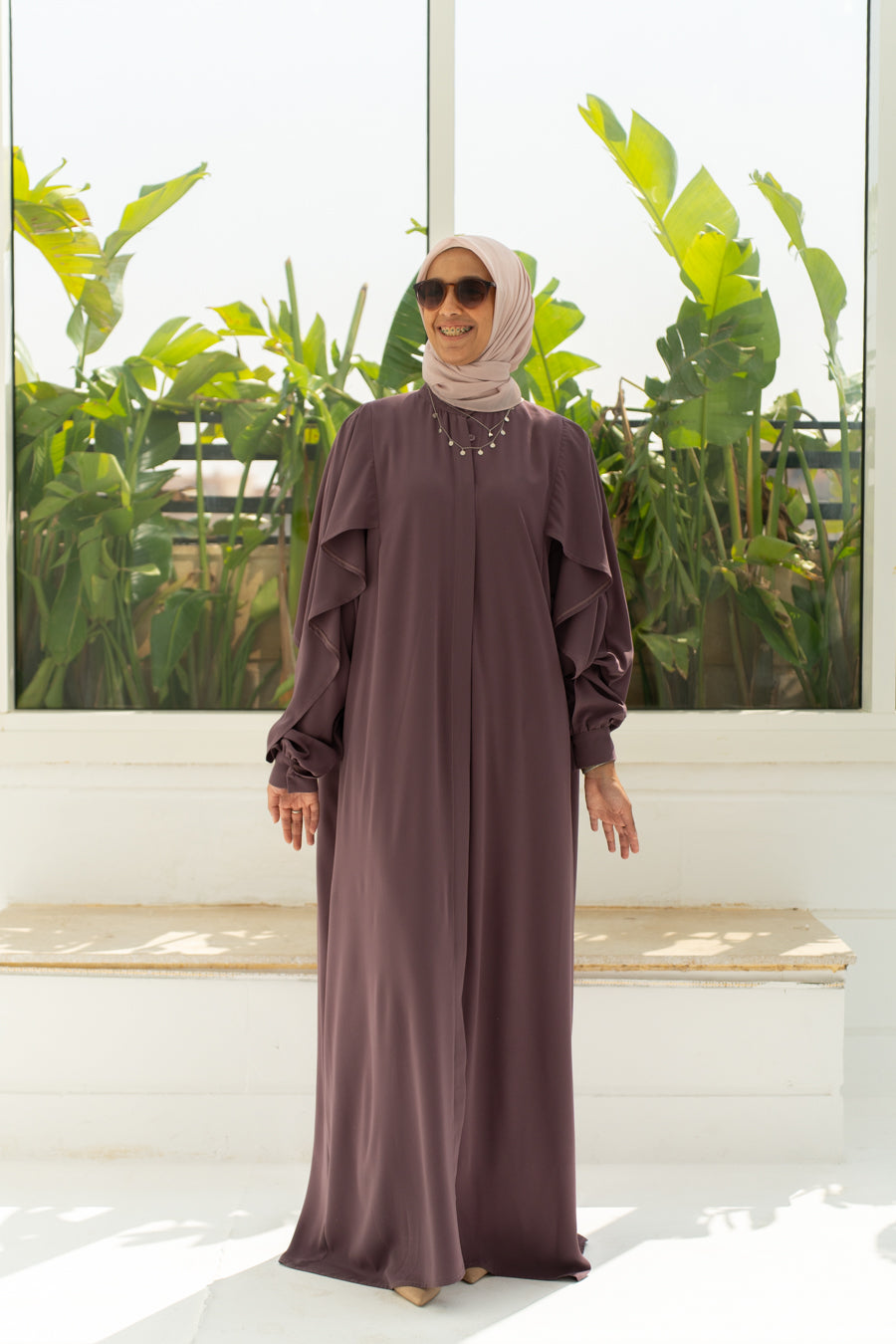 Pastel Mauve Ruffled Abaya