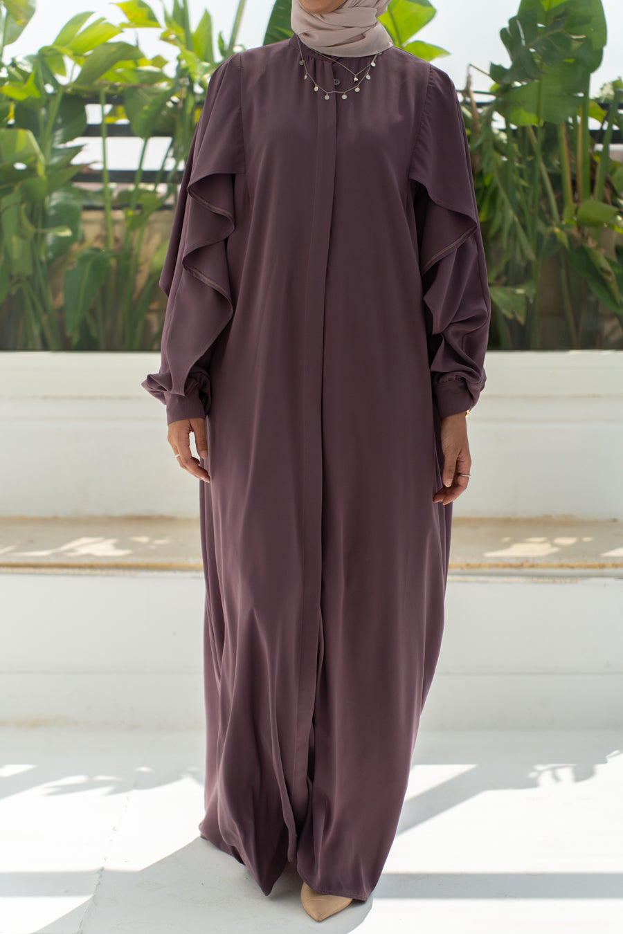 Pastel Mauve Ruffled Abaya