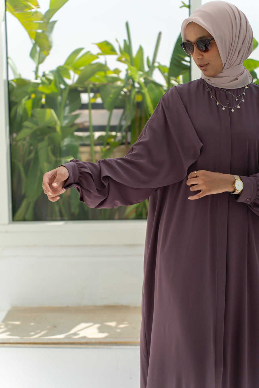 Pastel Mauve Ruffled Abaya