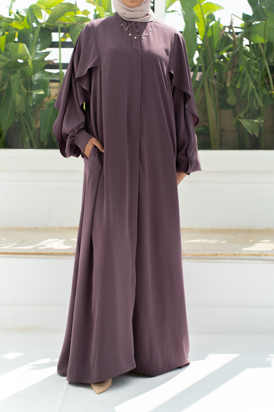 Pastel Mauve Ruffled Abaya