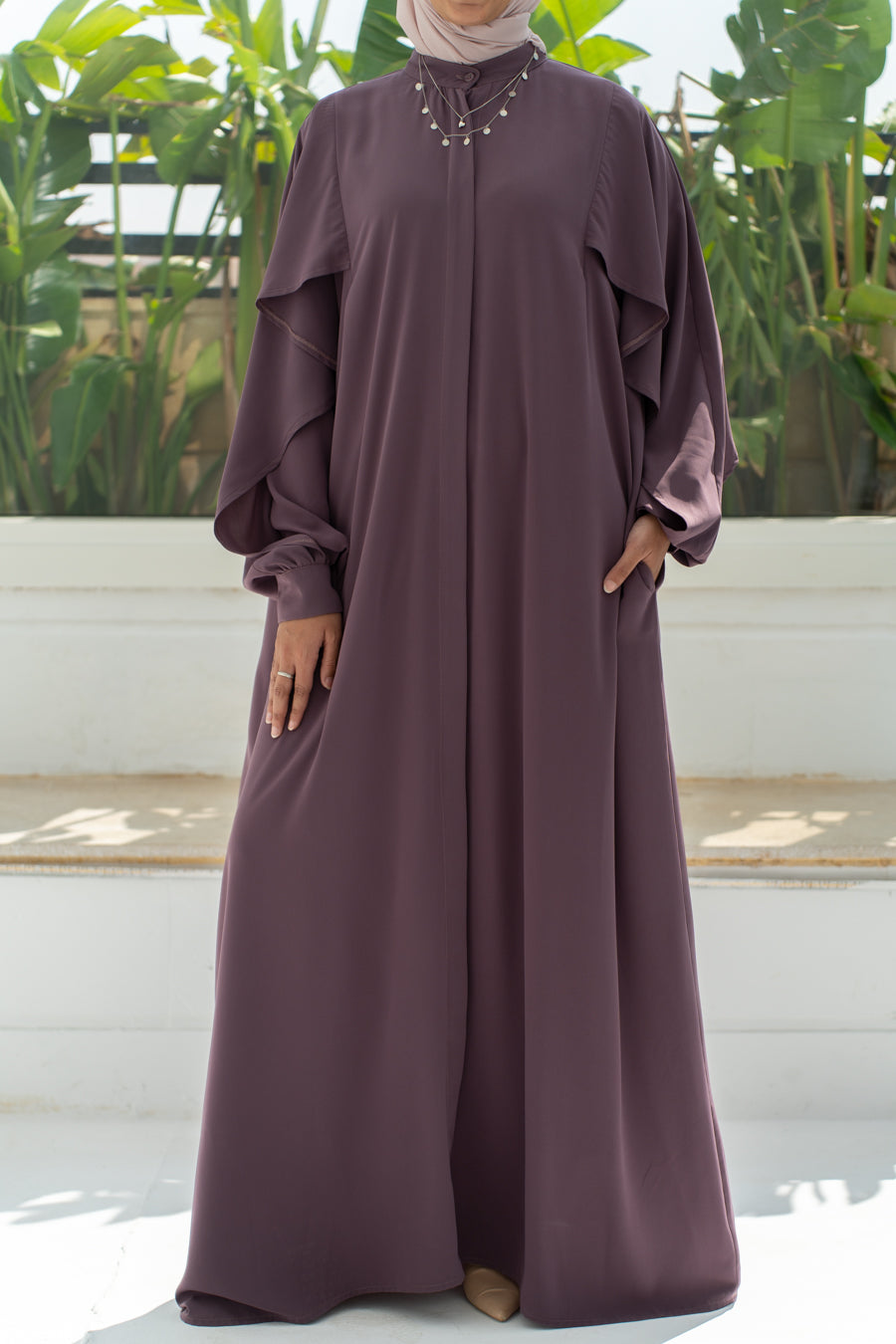 Pastel Mauve Ruffled Abaya