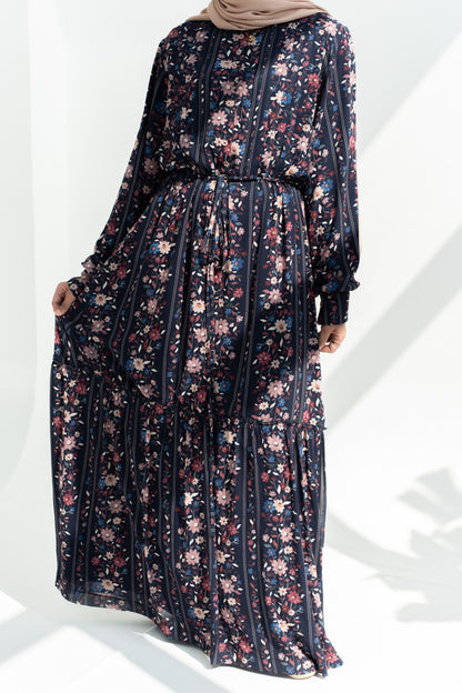 Fully lined chiffon dress / Navy blue