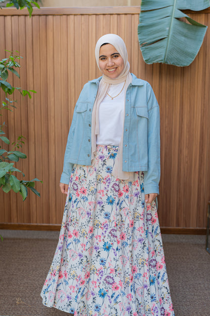 Maxi Lined crepe skirt / off-White floral