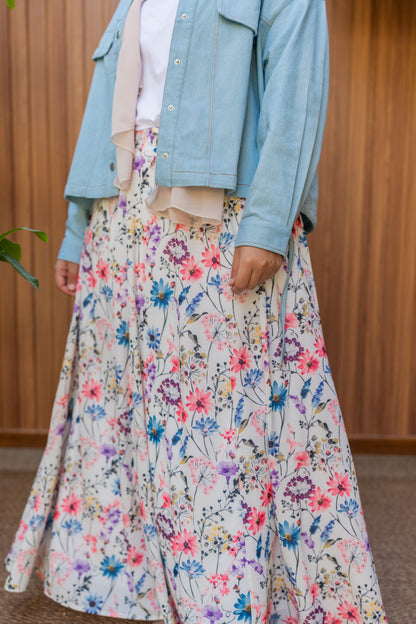 Maxi Lined crepe skirt / off-White floral