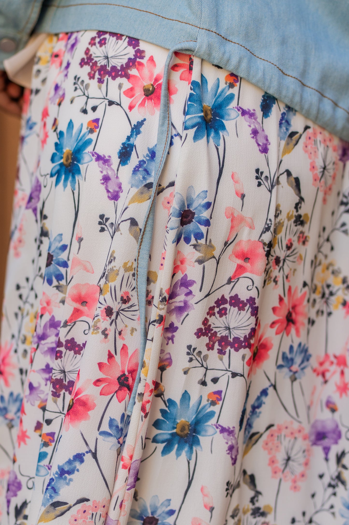 Maxi Lined crepe skirt / off-White floral