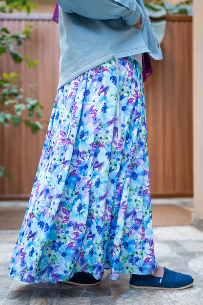 Maxi Lined crepe skirt / Indigo