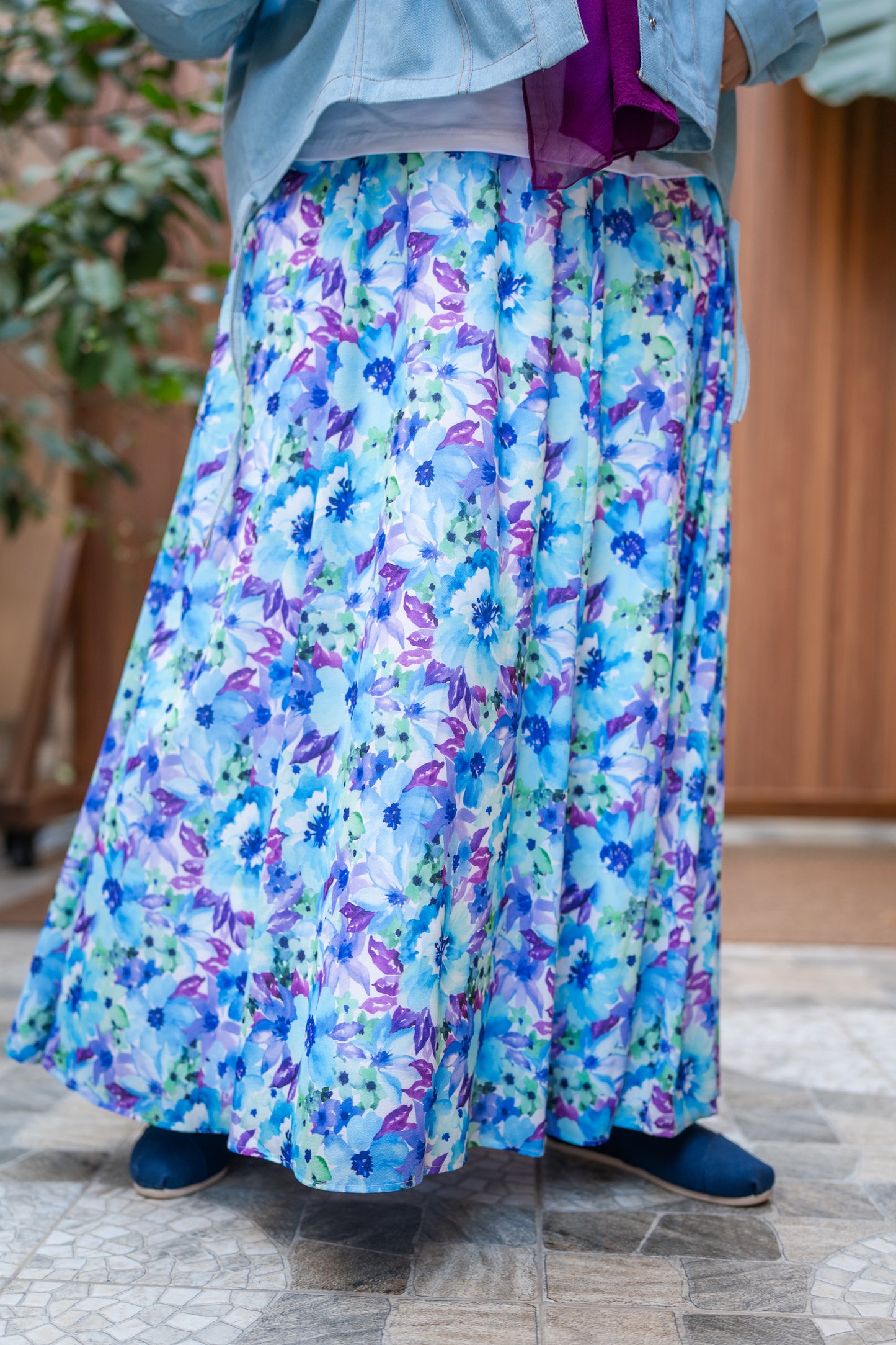 Maxi Lined crepe skirt / Indigo