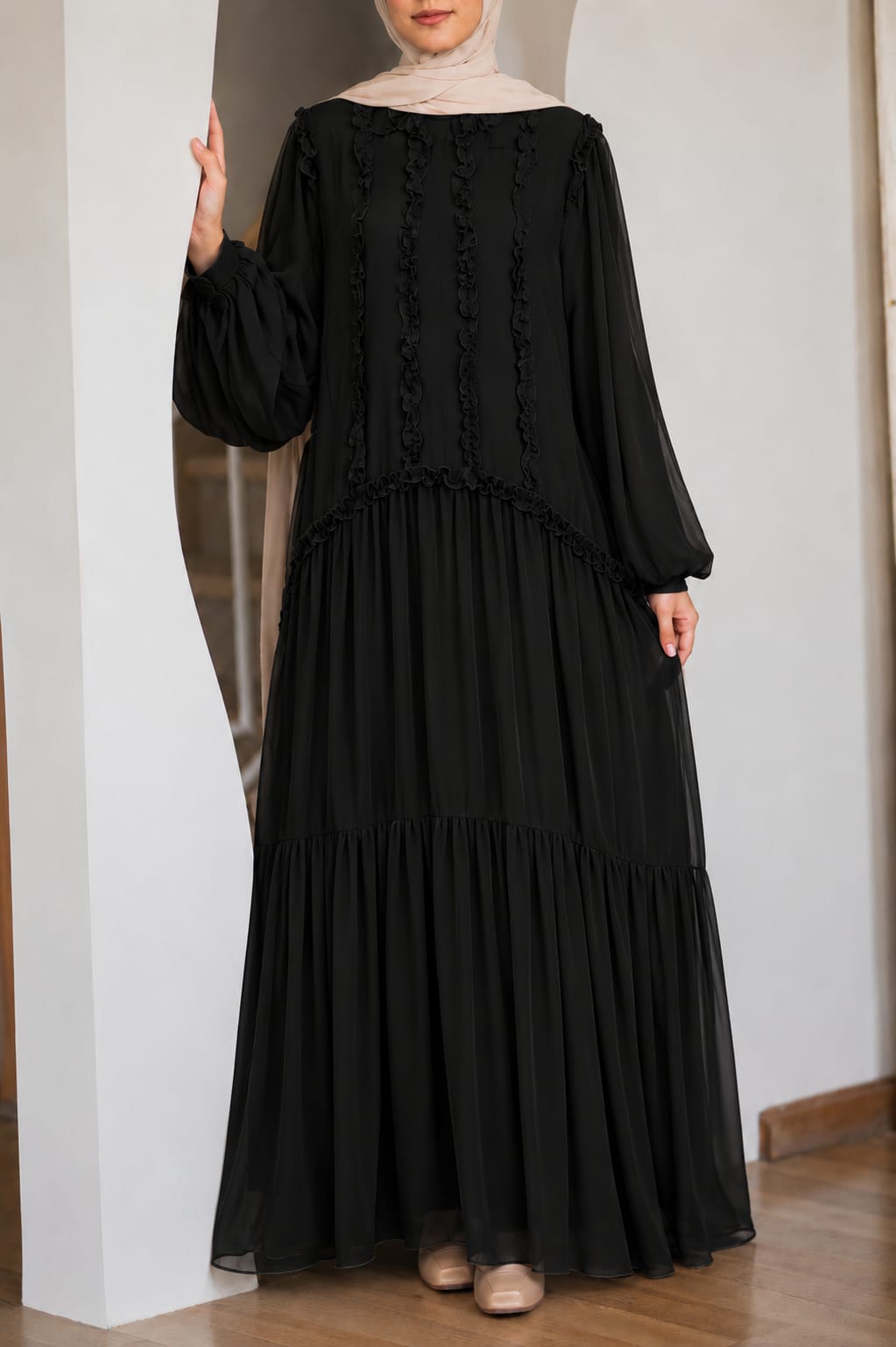 Black chiffon dress with full lining