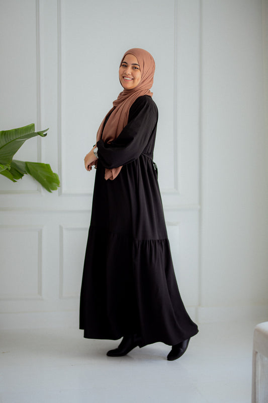 Plain Black Dress with buttons and adjusting belt