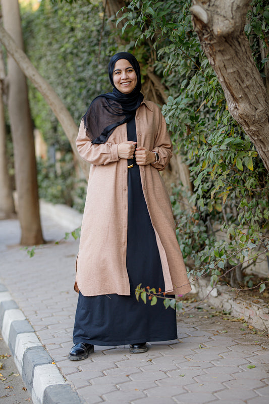 Light Beige Brown Linen Shirt Dress