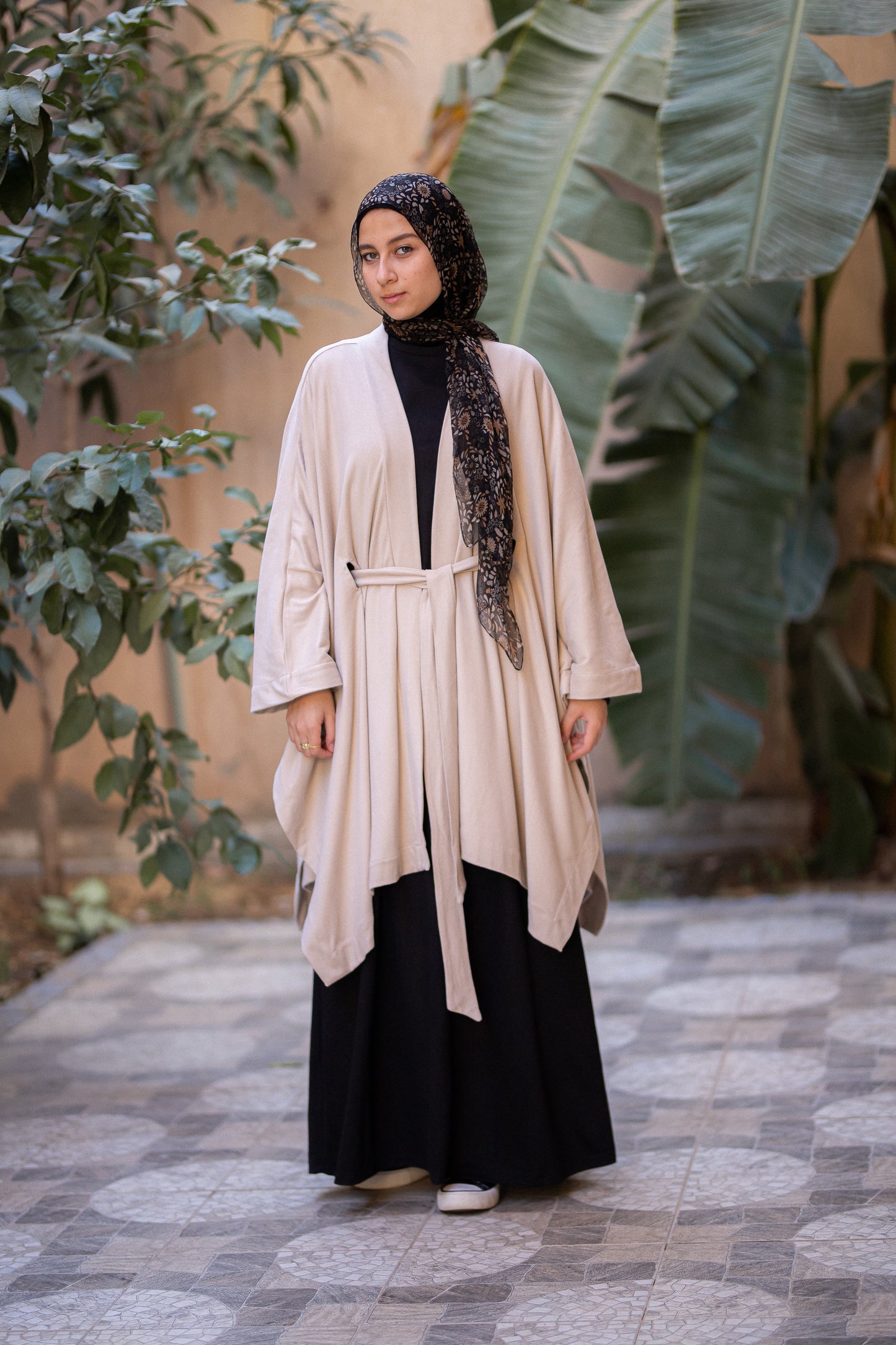 Knit Beige poncho with belt