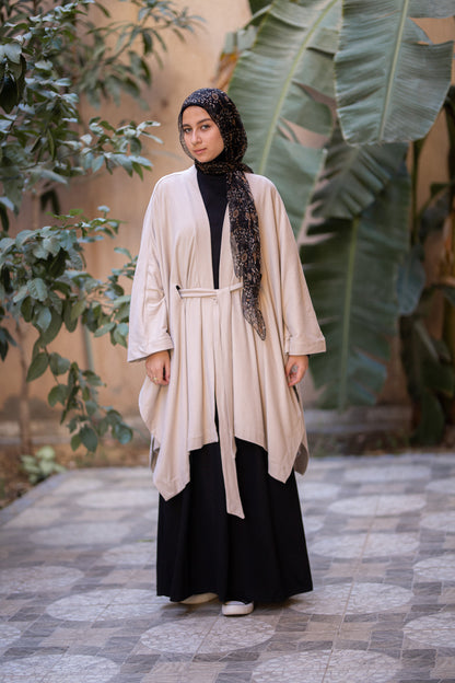 Knit Beige poncho with belt