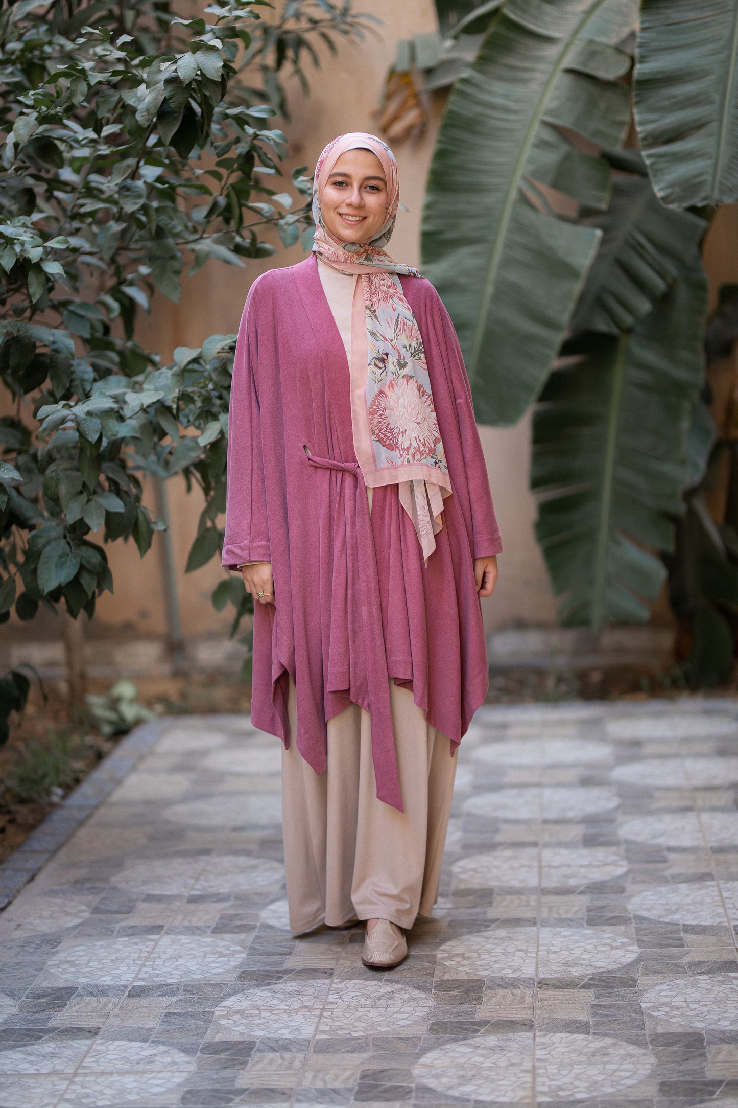 Knit Vintage Pink Poncho with belt