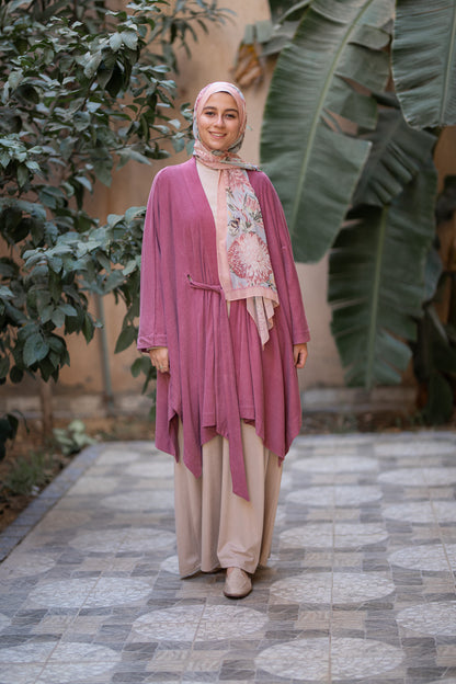 Knit Vintage Pink Poncho with belt