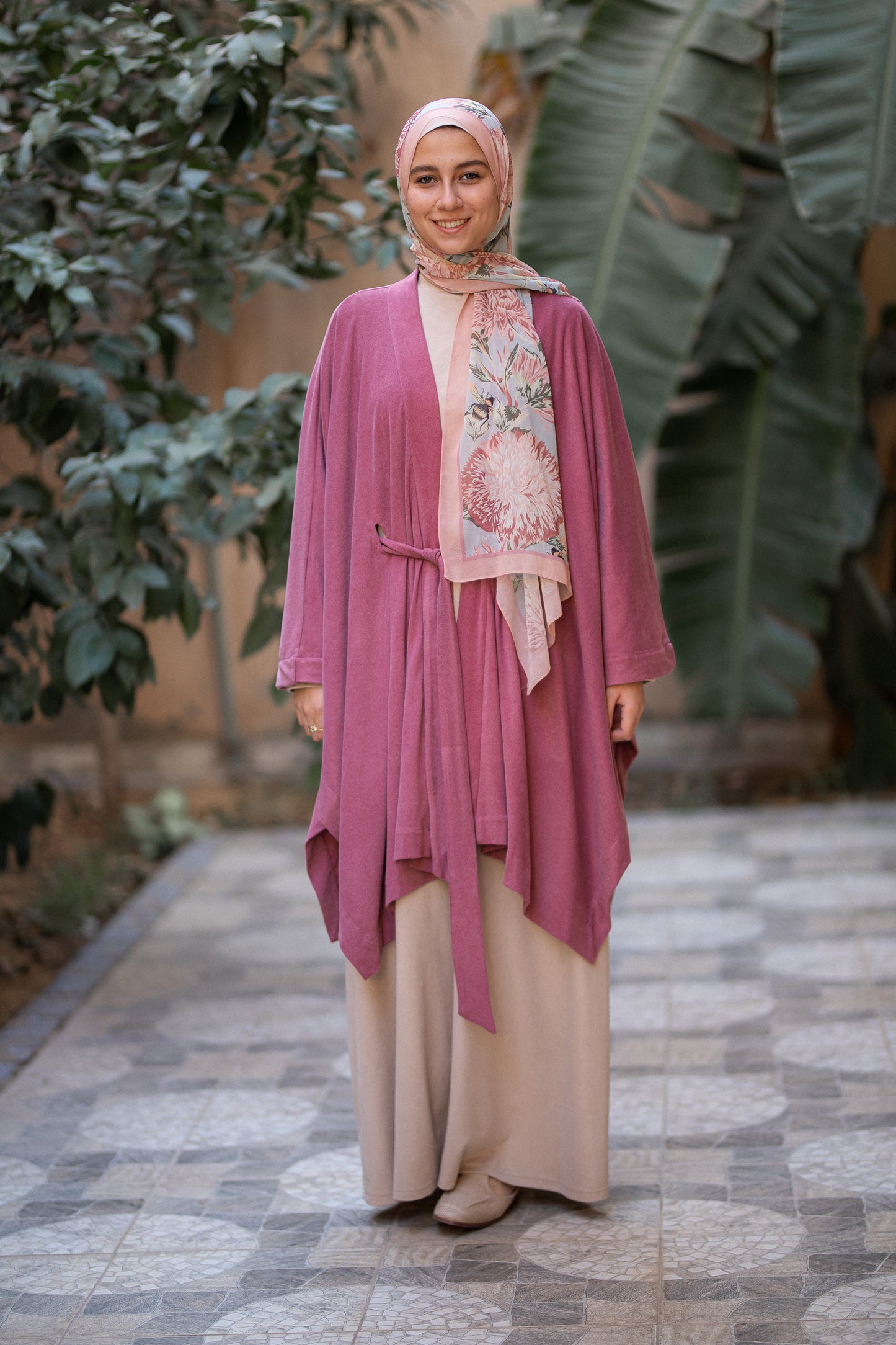 Knit Vintage Pink Poncho with belt