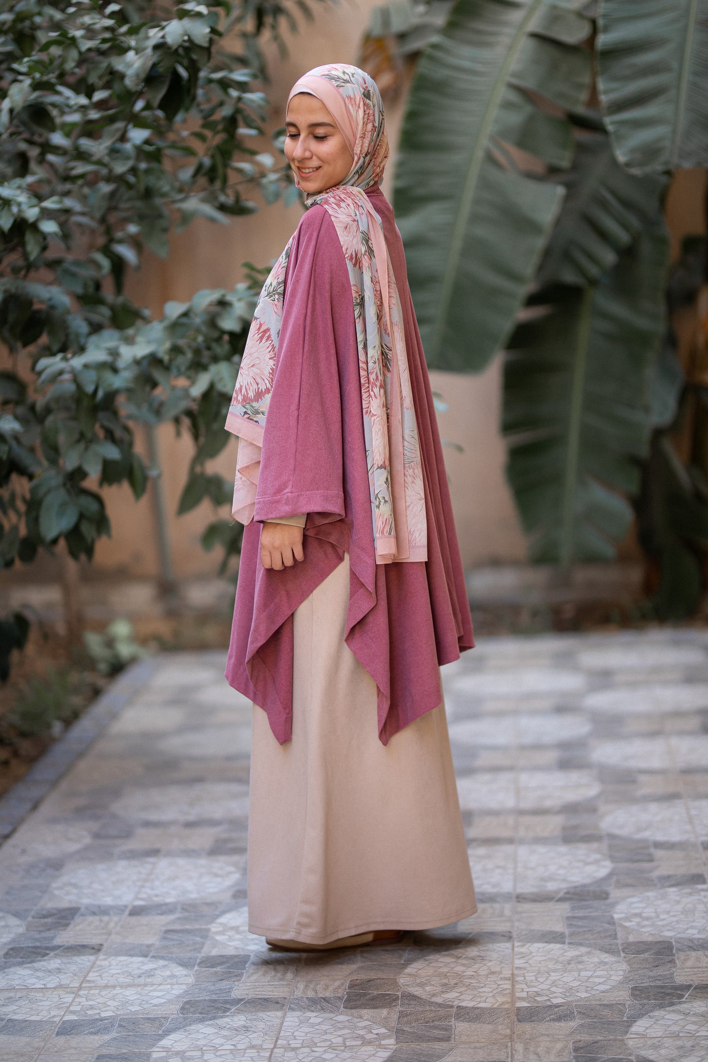 Knit Vintage Pink Poncho with belt